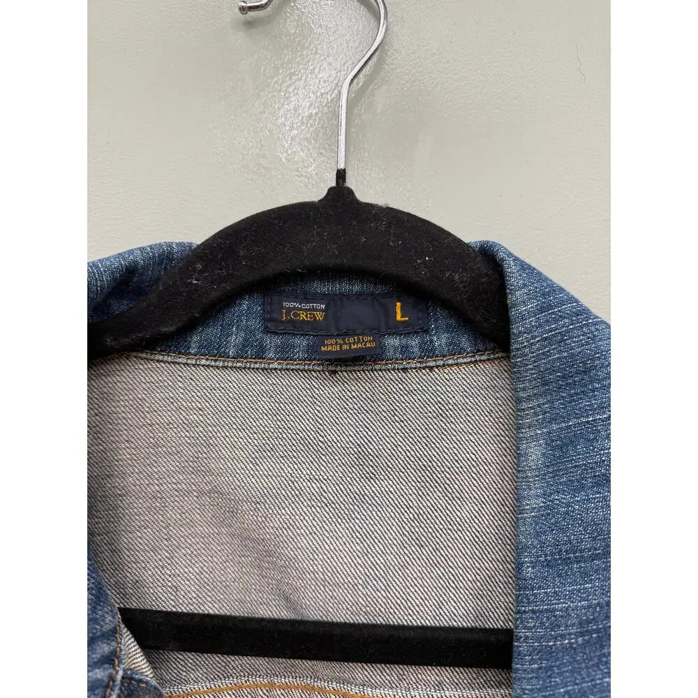 J.Crew Denim Jacket Women's Large Classic Trucker Jean Jacket Blue - Picture 2 of 3